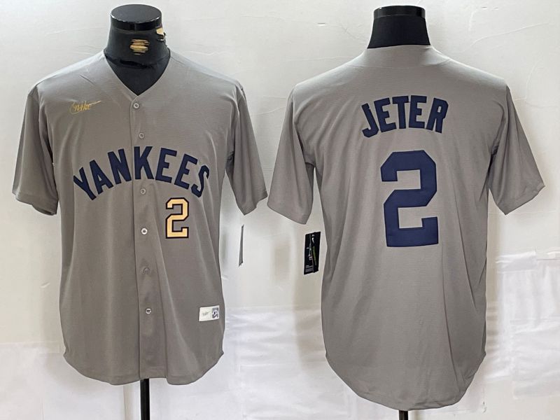 Men New York Yankees #2 Jeter Grey Throwback Nike Game 2024 MLB Jersey style 14->new york yankees->MLB Jersey